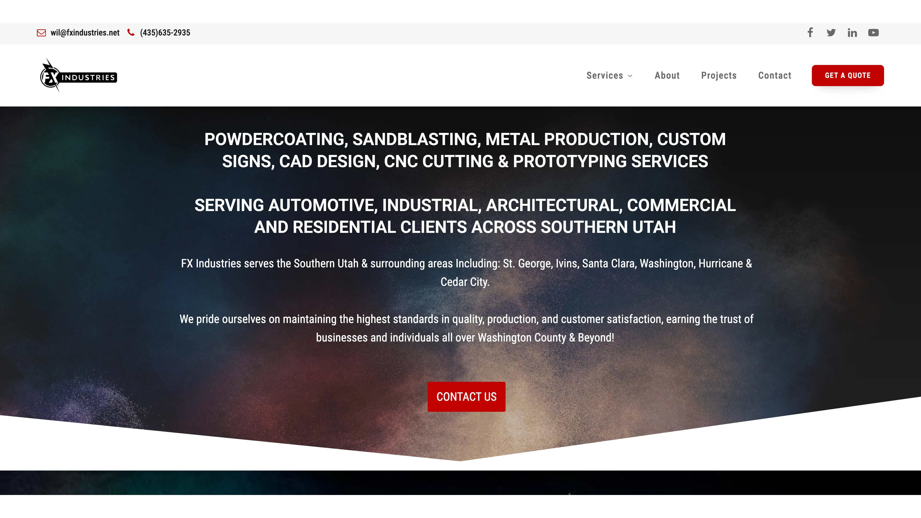 FX Industries Oxygen hero section with dark nebula background and red button
